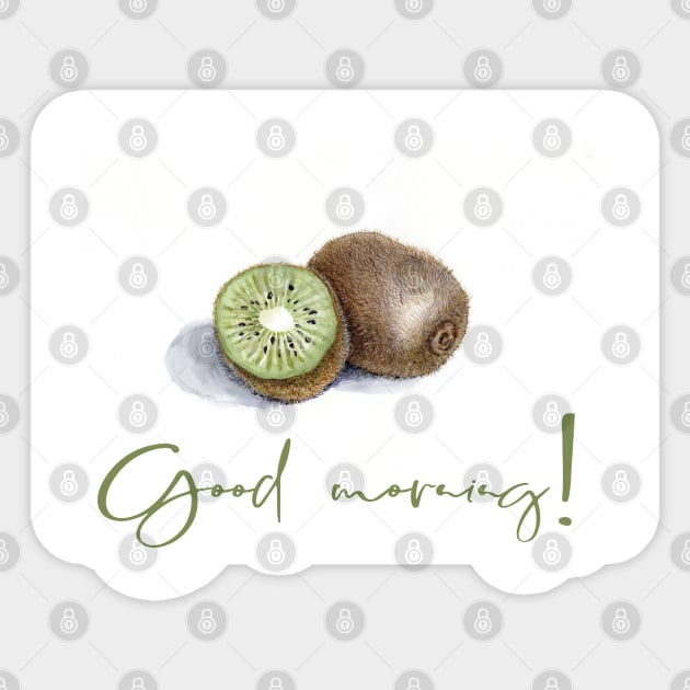 Kiwi. Watercolour. Good morning wish. Sticker by ElizabethArt